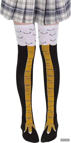 Vista 3 de Calcetines de patas de pollo divertidos y locos por encima de la rodilla de 21.65 pulgadas, regalos divertidos para fiestas, calcetines novedosos