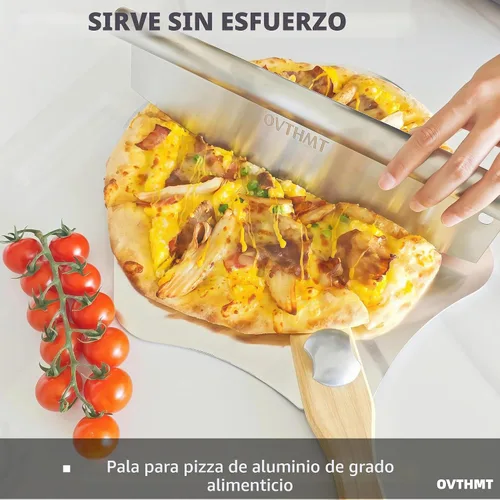Vista 3 de Pala de Pizza de 12 Pulgadas, Pala de Pizza de Aluminio de 12 x 14 Pulgadas con Mango de Madera Plegable, Pala Giratoria para Pizza, Espátula