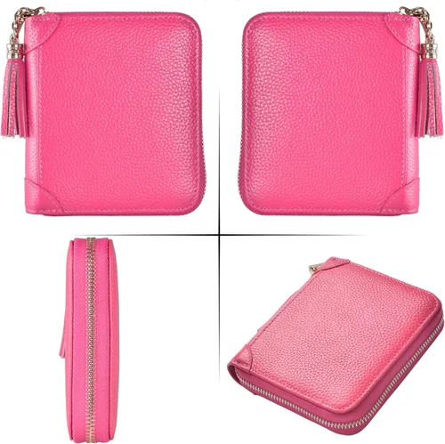Vista 6 de Easyoulife Billetera Tarjetero de Tarjetas de Crédito para Mujer con Cremallera de Cuero y Bloqueo RFID, Rosa, medio