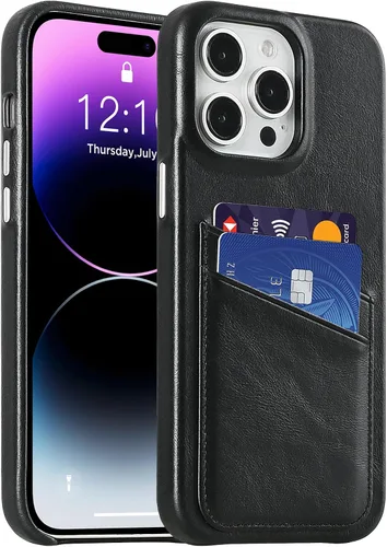Vista 24 de LUCKYCOIN Funda de piel 100% auténtica tipo cartera para iPhone 13, diseño delgado con tarjetero y funda protectora a prueba de golpes, forro