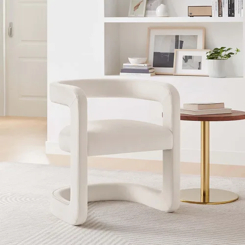 Vista 5 de Modway Winslow Silla de comedor de terciopelo resistente a las manchas en alabastro, sillón de barril con respaldo abierto, silla de comedor