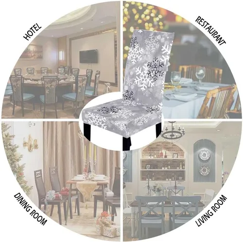 Vista 6 de LIPOR Juego de 2 fundas elásticas para sillas de comedor de Navidad, fundas elásticas para sillas Parsons con estampado de copos de nieve