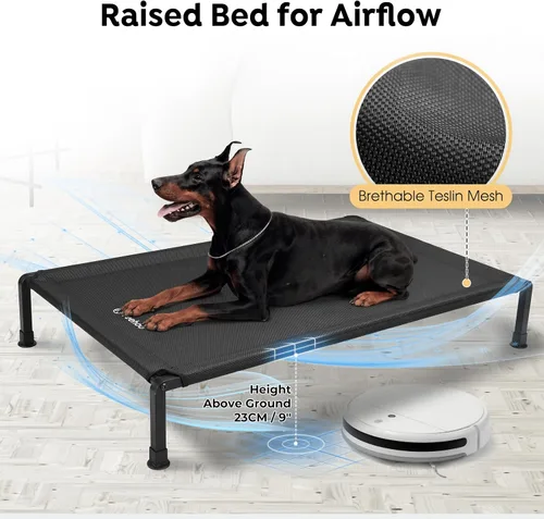 Vista 6 de Veehoo Cama elevada resistente para perros, cama elevada con malla Teslin lavable, pies antideslizantes, cuna de enfriamiento, uso en interiores