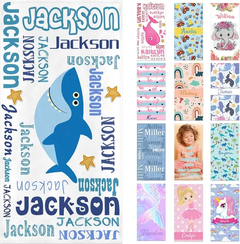 Vista 30 de Toallas de playa personalizadas para adultos y niños con nombres, toallas de playa personalizadas para hombres y mujeres, toalla de baño