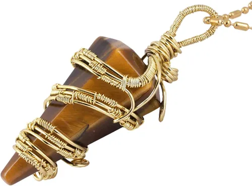 Vista 2 de TUMBEELLUWA Collar con colgante de piedra de cristal curativo para mujeres y hombres, hecho a mano envuelto en alambre con péndulo Reiki con cadena
