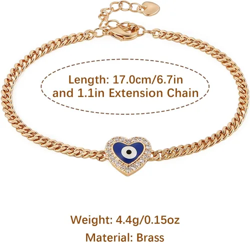 Vista 5 de HZMAN Pulsera de ojo turco chapada en oro rosa de 14 quilates para mujeres y niñas, pulsera de protección de la suerte, pulsera ajustable