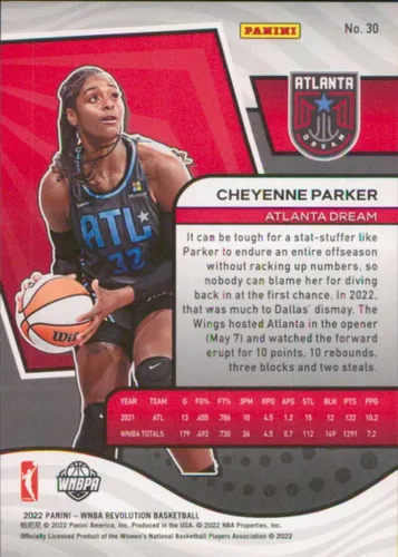 Vista 2 de 2022 Panini WNBA Revolution #30 Cheyenne Parker Atlanta Dream Basketball Trading Card
