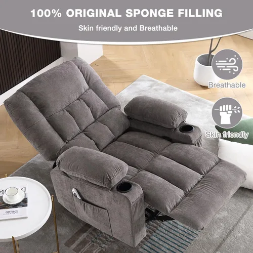 Vista 8 de BOSMILLER Silla reclinable de gran tamaño para adultos con masaje por vibración y calefacción lumbar, mecedora giratoria con soporte para tazas
