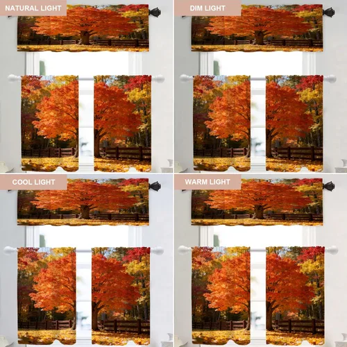 Vista 374 de Shrahala Orange Autumn Autumn Blackout Curtain Tiers, Fall Kitchen Valance Light Blocking Tier Drapes with Rod Pocket, 2 Pack 26 X 24 in