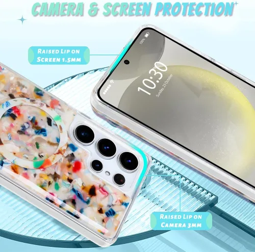Vista 818 de Bonoma - Funda compatible con Samsung Galaxy S21 Plus, diseño de corazón con purpurina, color rosa Support for MagSafe, Plating Magnetic Case TPU