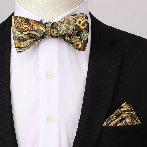 Vista 4 de HISDERN Floral Paisley Suspenders and Bow Tie for Men Strong 6 Clips Adjustable Suspender Self Bowtie Pocket Square Set