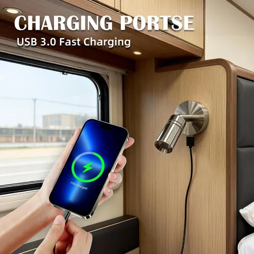 Vista 8 de THALASSA Lámpara de lectura LED interior de RV de 12V con puerto USB de 5V - Interruptor táctil integrado, brillo regulable, montaje en superficie
