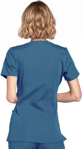 Vista 4 de Mujer Mock Wrap Top Workwear Originals con paneles traseros de punto acanalado WW650