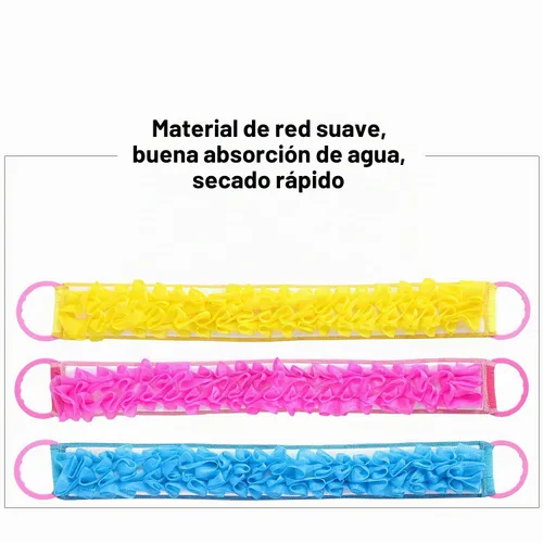 Vista 5 de Paquete de 3 esponjas de doble cara para la espalda, esponja de ducha, esponja larga exfoliante para la espalda, rascador con asa, aplicador