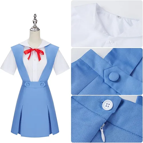 Vista 7 de Weixu Disfraz de cosplay para mujer, uniforme de escuela secundaria, azul, Halloween