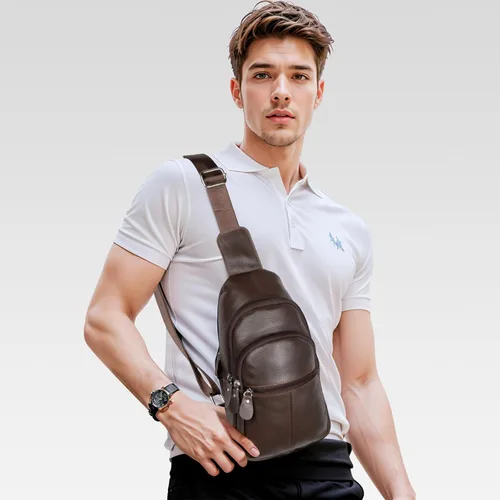 Vista 2 de molshine Sling - Mochila bandolera de cuero genuino para hombres y mujeres, mochila vintage para ciclismo