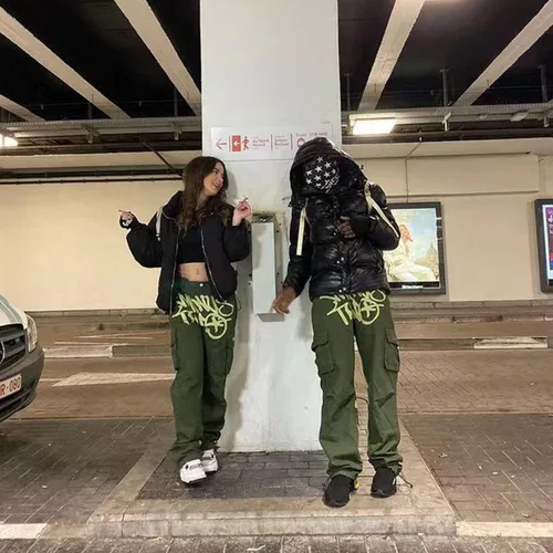 Vista 8 de Pantalones cargo para mujer, Y2K, cintura alta, holgados, pantalones de mezclilla, hip hop, rock, menos, dos pantalones deportivos sueltos
