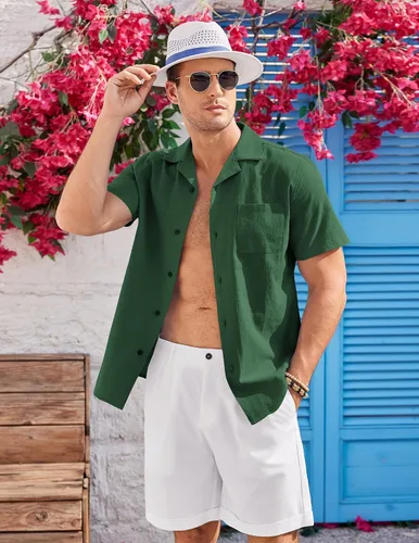 Vista 3 de COOFANDY Men's Short Sleeve Casual Shirt Summer Button Down Shirt Travel Vacation Shirt