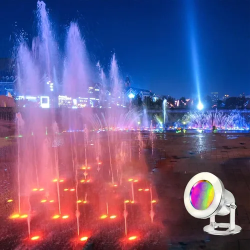 Vista 2 de Luces LED para Estanque con Control Remoto, 6W SS316 de Acero Inoxidable RGB Luz de Fuente Subacuática IP68 Impermeable Luces Subacuáticas