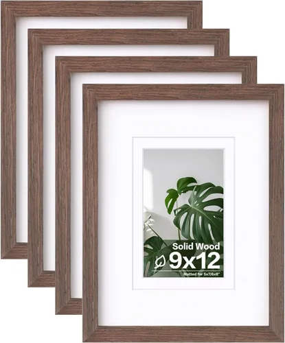 Vista 108 de Egofine - Juego de 4 portarretratos A4 de madera maciza y cubierta de plexiglás de 4 x 6/6 x 8 pulgadas con paspartú o A4 sin paspartú, para mesa