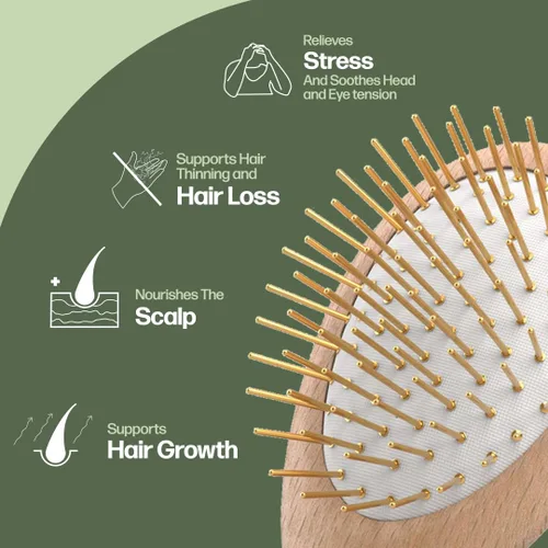 Vista 3 de Uffy Acubrusher - Cepillo de pelo Gua Sha chapado en oro de 24 quilates, masajeador ergonómico para el cuero cabelludo para la caspa