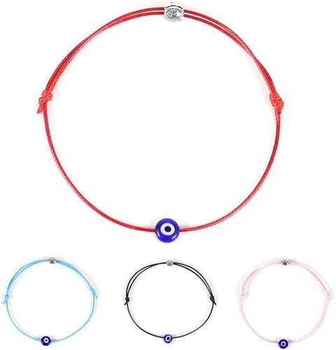 Vista 2 de 9 pulseras de cuerda roja ajustables hechas a mano con forma de cábala contra el mal de ojo, pulsera trenzada de ojo, pulsera de cuerda de amistad