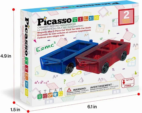 Vista 8 de PicassoTiles Kit de Construcción de Juguete de 2 Piezas Carro Mini Camión Conjunto de Vehículo para Bloques Magnéticos Piezas de Construcción