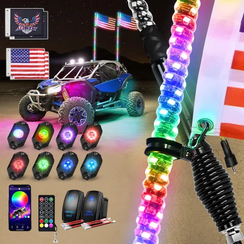 Vista 27 de Nilight Luz LED para látigo, 1 antena COB RGB de 2 pies con base de resorte, aplicación Bluetooth y control remoto, patrones de persecución