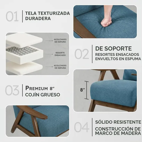 Vista 4 de Lexicon Silla de Acento Moderna de Mediados de Siglo con Marco de Madera Sólida en Acabado de Nogal, Sillón de Descanso con Brazos Tapizado