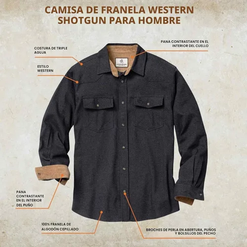 Vista 3 de Legendary Whitetails Camisa de franela para hombre, tipo vaquera, con botones, de algodón cepillado negro espiga