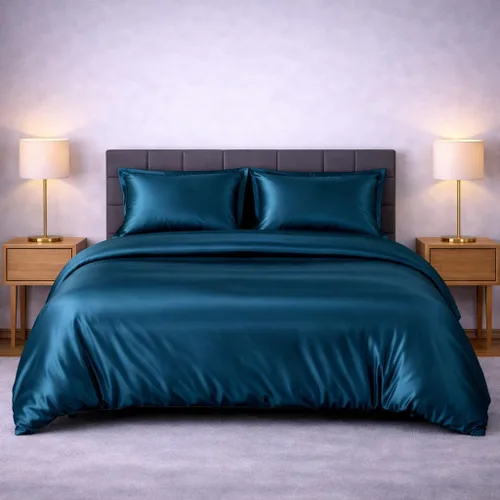 Vista 19 de Juego de funda de edredón de satén de seda – Juego de ropa de cama de lujo de 4 piezas con 1 funda de edredón, 1 sábana bajera