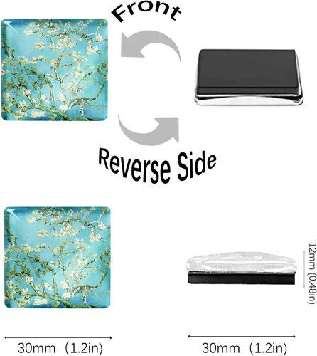 Vista 3 de Berkin Arts 12 piezas lindo cuadrado de cristal fuerte imán magnético refrigerador girasol noche estrellada Vincent Van Gogh Series