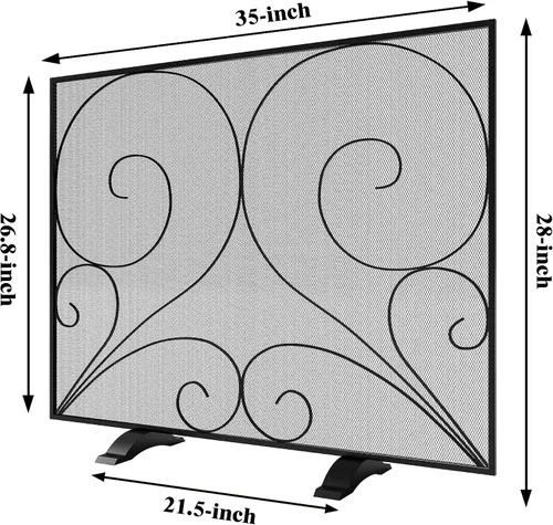 Vista 4 de Fire Beauty Pantalla de chimenea de un solo panel hecha a mano de malla de hierro forjado sólido, protector contra chispas de fuego resistente al