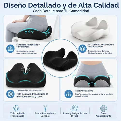 Vista 8 de CXC Cojines de asiento para sillas de oficina, espuma viscoelástica Negro