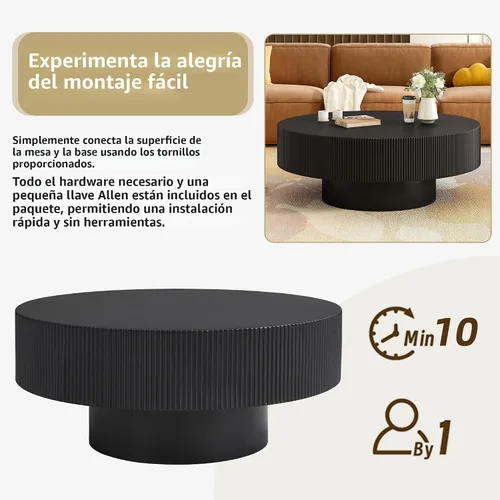 Vista 6 de Merax Mesa de café moderna redonda de 31 pulgadas con base resistente, mesas centrales de madera para sala de estar, recepción, fácil de ensamblar