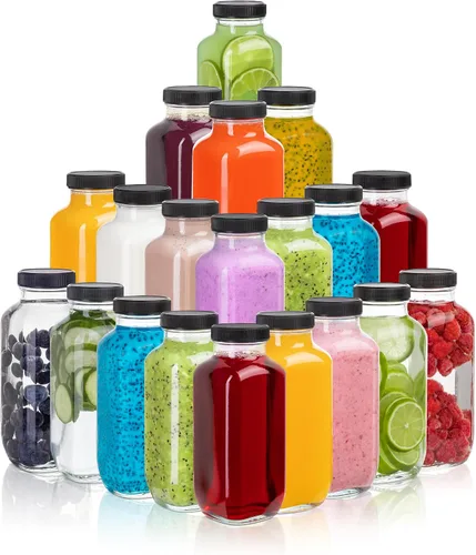 Vista 10 de umud Botellas de Jugo con Tapas, 16 Oz - Juego de 3 - Frascos de Vidrio Transparente con Tapas - Recipientes Vacíos Reutilizables para Bebidas