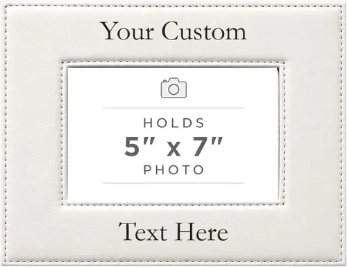 Vista 70 de Marco de fotos de piel sintética de cuero sintético grabado para añadir tu texto personalizado para colgar o en la mesa, marco de fotos familiares