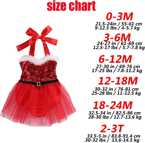 Vista 6 de fioukiay Mameluco de Navidad para recién nacido con lentejuelas vestido de Navidad traje de tul con encaje tutú para fiestas infantiles