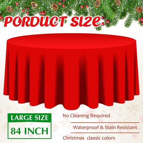 Vista 3 de Juexica 24 Piezas Manteles de Plástico Navideños de 84 Pulgadas Redondos Desechables Mantel de Plástico Impermeable Decorativo Cubierta de Mesa Rojo