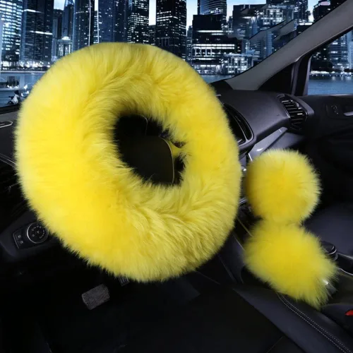 Vista 11 de Funda para volante y para palanca de cambios y freno de mano de automóvil por Younglingn, 1 set de 3 unidades multicolor con lana sintética, de moda