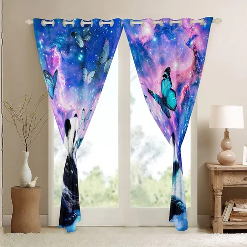Vista 4 de Feelyou Cortinas de ventana con diseño de panda lindo para dormitorio, sala de estar, diseño de oso panda de dibujos animados, cortinas de mariposa