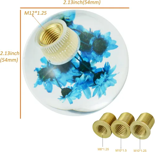Vista 3 de Pomos de palanca de cambios con forma de bola de cristal de flor, mango redondo para palanca de cambios de automóvil, se adapta a la mayoría de Azul