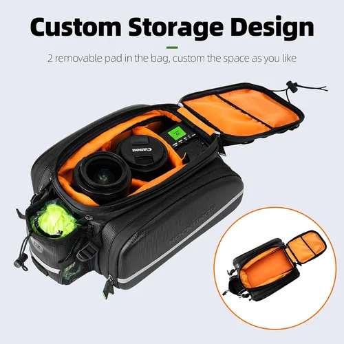 Vista 2 de ROCKBROS - Bolsa de maletero para bicicleta, impermeable, de cuero de carbono, para el asiento trasero, alforja, bolso de mano