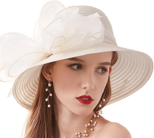 Vista 2 de Sombrero de organza para mujer, tocado del Derby de Kentucky para mujer, para cóctel, fiesta de té, sombrero de sol, boda, novia, flores, iglesia