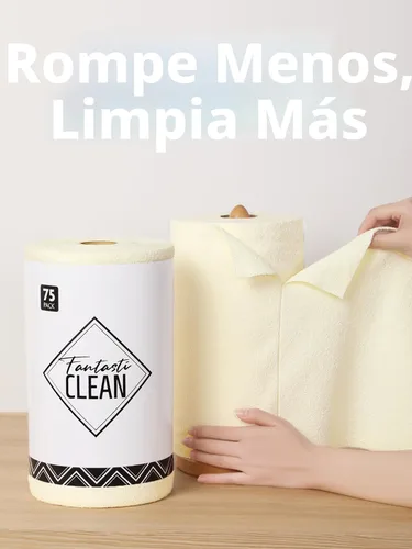 Vista 2 de Fantasticlean - Rollo de paño de limpieza de microfibra, 75 hojas, 12 x 12 pulgadas (beige) Super Absorbent, Lint-free, Tear-away Microfiber Towel