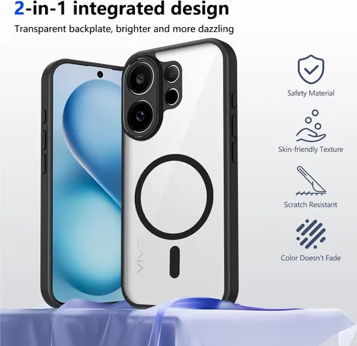 Vista 318 de Funda magnética transparente compatible con Xiaomi 17T, color negro 2 en 1 PC + TPU cubierta de teléfono a prueba de golpes, carcasa protectora
