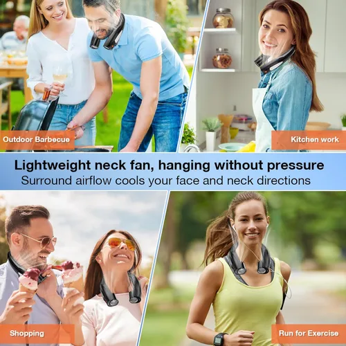 Vista 7 de Hionly Ventilador de cuello AI, ventilador personal portátil ajustable de 6 velocidades, recargable, batería de 6000 mAh de enfriamiento más rápido