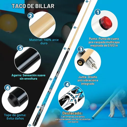 Vista 3 de Taco de billar con estuche rígido, kit de taco de billar de arce, punta de cuero multicapa de 13mm (0.51 pulgadas), juego de taco de billar