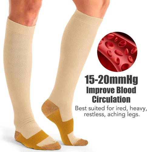 Vista 93 de Paquete de 3 pares de calcetines de compresión médica para mejorar la circulación de mujeres y hombres, para correr, hacer deporte y amamantar