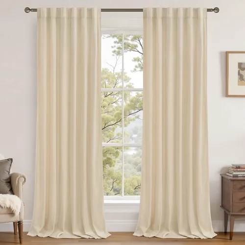 Vista 12 de LAMIT - Paneles de terciopelo beige para sala de estar de 72 pulgadas de largo, elegantes cortinas aisladas térmicamente e insonorizadas